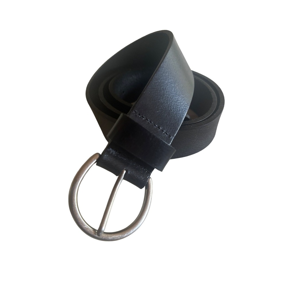 Belt Shak Black Leather Belt Silver tone‎ Buckle Size Large